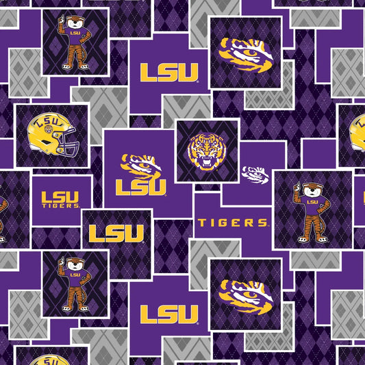 Louisiana State Tigers NCAA College Argyle Boxes Sykel Enterprises Cotton Fabric SYK-LSU-1371