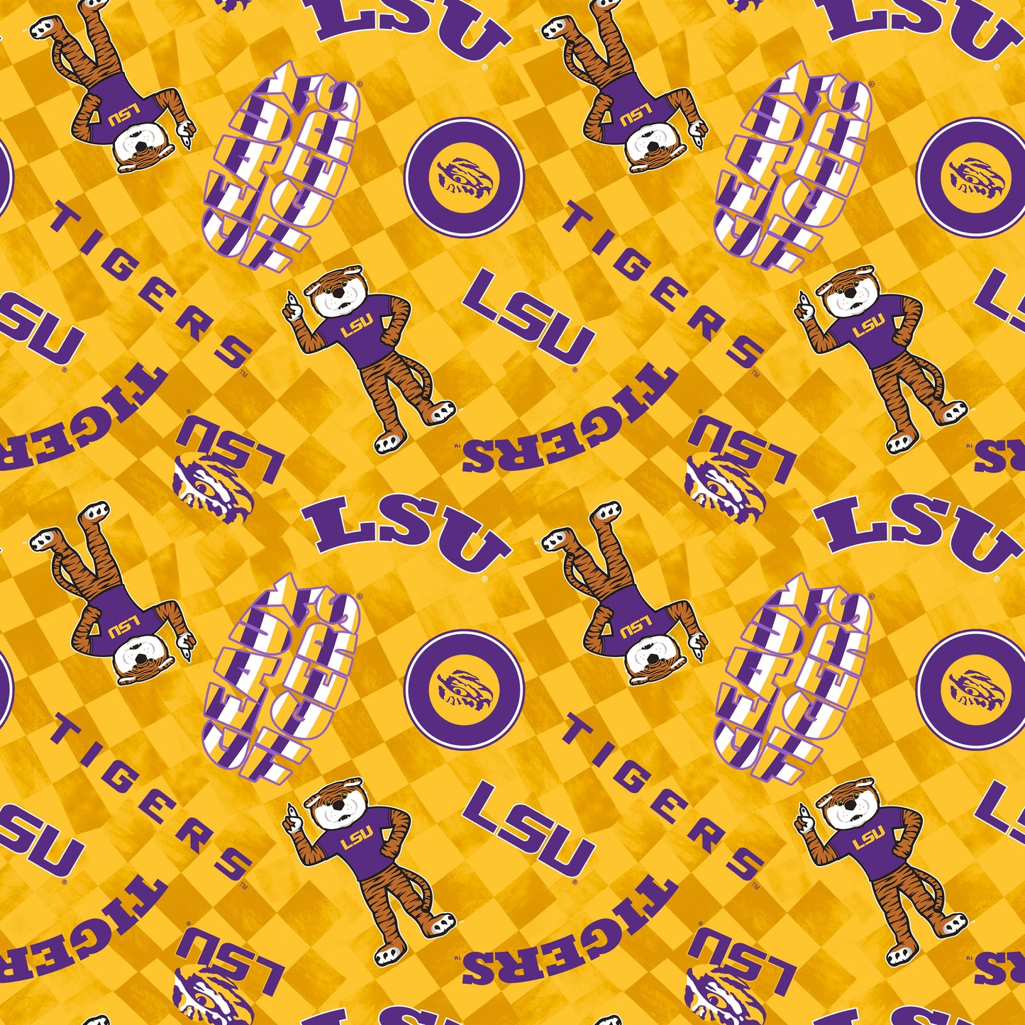 Lousiana State Tigers NCAA College Checks Yellow Sykel Enterprises Canvas Duck Cloth Cotton Fabric LSU-1380-YELLOW