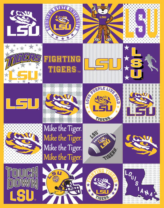 Louisiana State Tigers NCAA Collegiate T-Shirt Panel 60" Sykel Polyester Minky Fabric SYK-LSU-1362