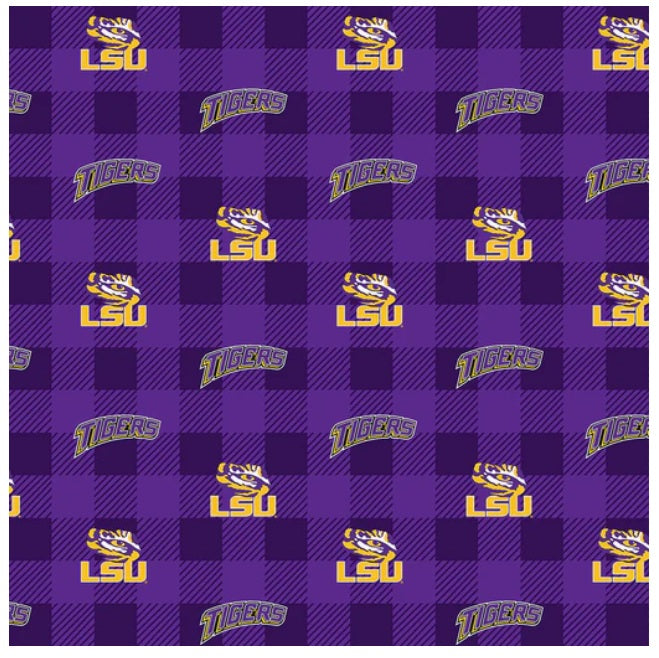 Louisiana State Tigers NCAA College Buffalo Plaid Sykel Enterprises Polyester Fleece Fabric LSU-1190