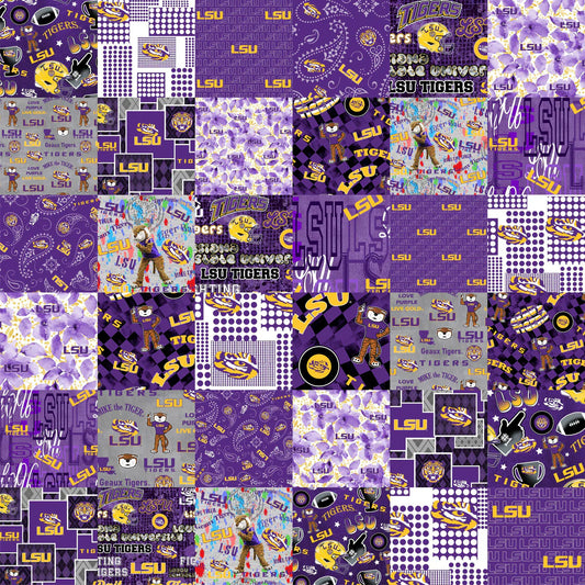 Louisiana State University LSU Tigers NCAA College Cheater Quilt Allover 60" Sykel Cotton Fabric SYK-LSU-1363