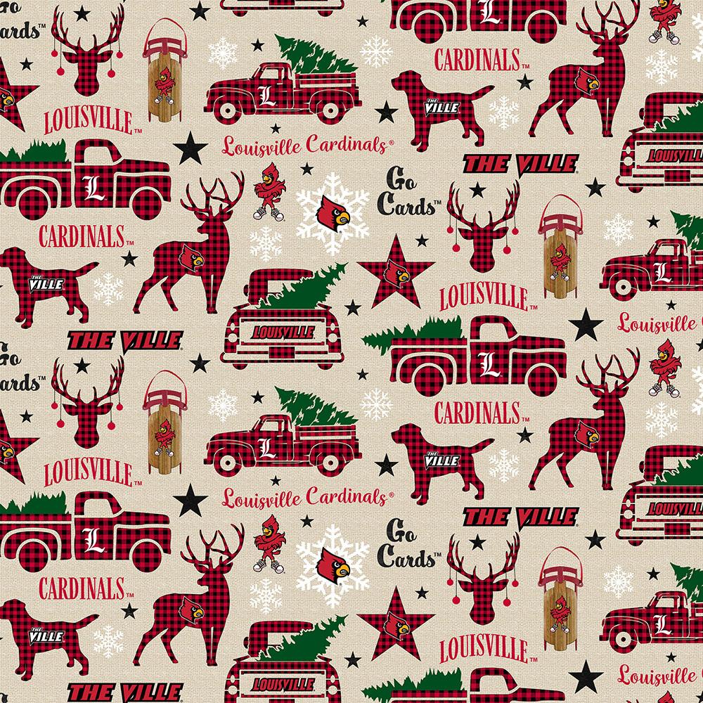 Louisville Cardinals NCAA College Christmas Holiday Sykel Cotton Fabric LOU-1213