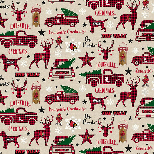 Louisville Cardinals NCAA College Christmas Holiday Sykel Cotton Fabric LOU-1213