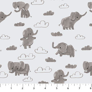 Lucky Day Elephants Gray Jillian Philips Figo Cotton FLANNEL Fabric