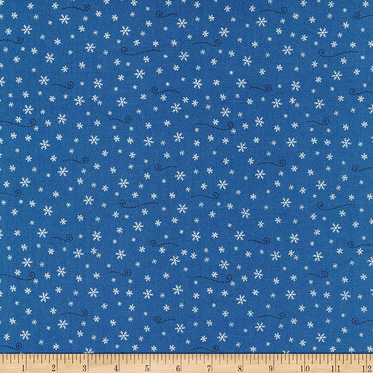 Lumber Jack and Jane Snowflakes Scroll Blue Whistler Studios Windham Cotton Fabric WF-52470-2