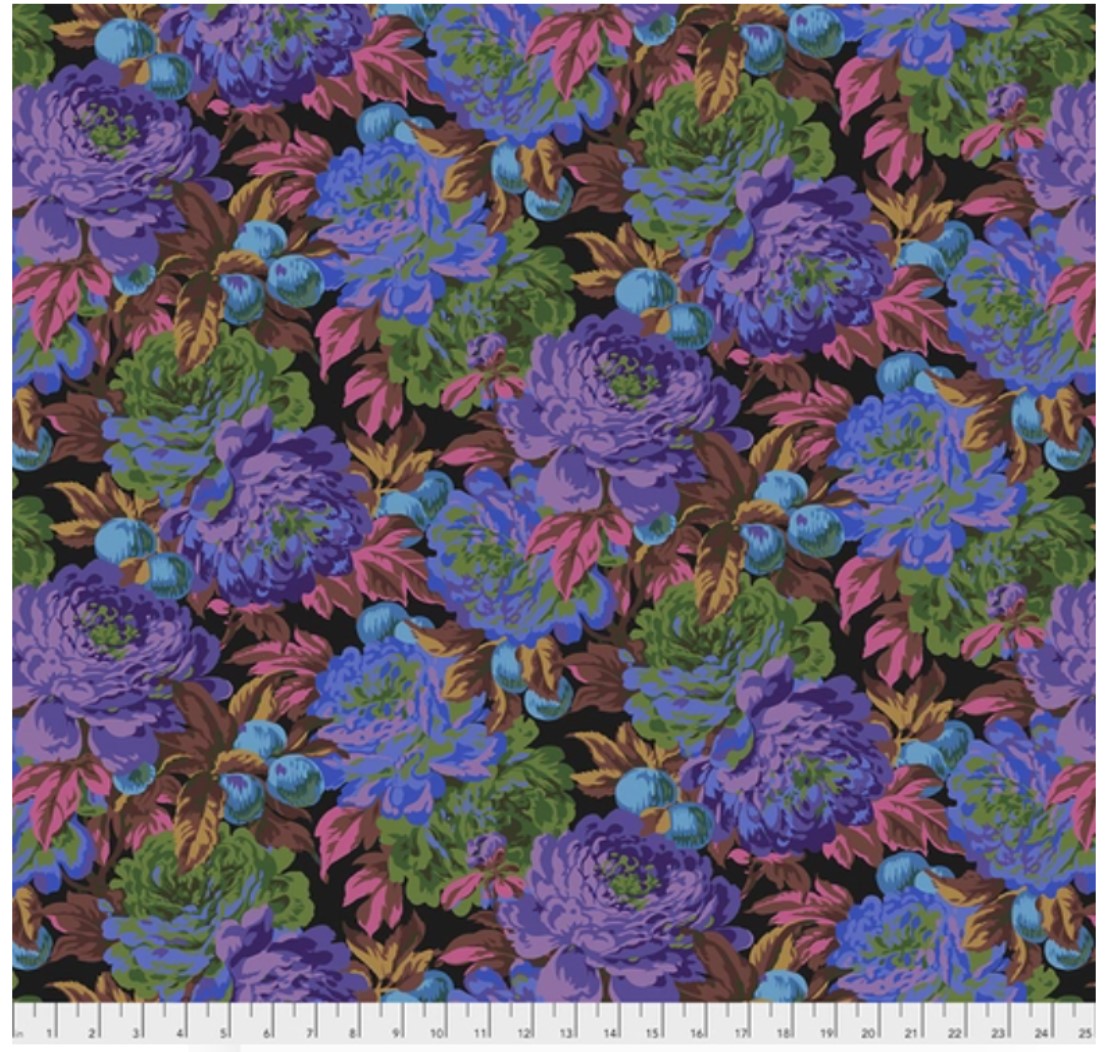Luscious Black Philip Jacobs Stash Kaffe Fassett Collective Free Spirit Cotton Fabric FS PWPJ011.BLACK