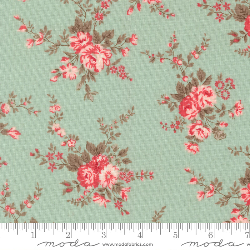 Lyda Rose Main Floral Sky Green Bunny Hill Designs Moda Cotton Fabric MD-3070-21