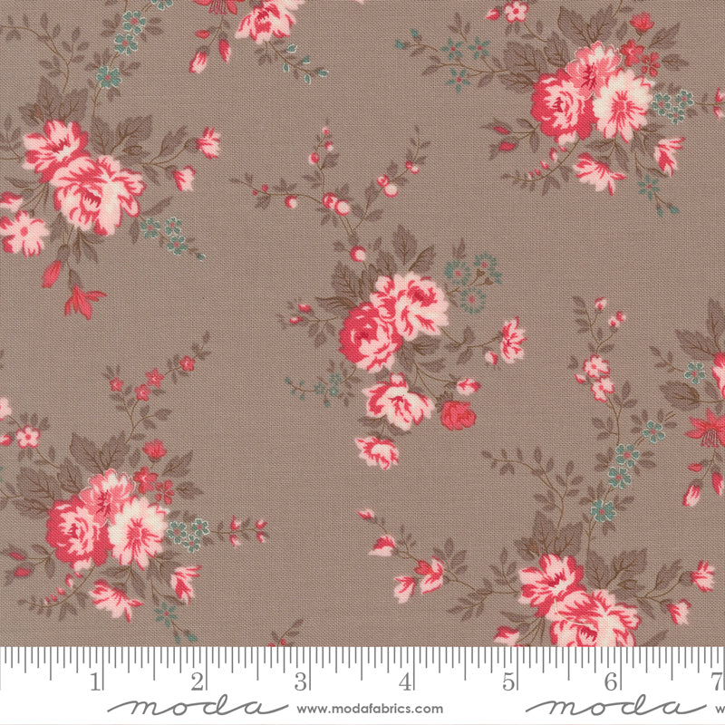 Lyda Rose Main Floral Stone Grey Beige Bunny Hill Designs Moda Cotton Fabric MD-3070-22