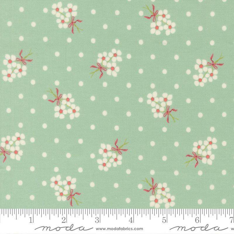Lyda Rose Small Floral Bouquet with Dots Sky Green Bunny Hill Designs Moda Cotton Fabric MD-3072-21
