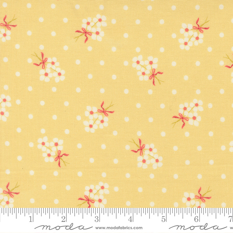 Lyda Rose Small Floral Bouquet with Dots Sunwashed Yellow Bunny Hill Designs Moda Cotton Fabric MD-3072-14
