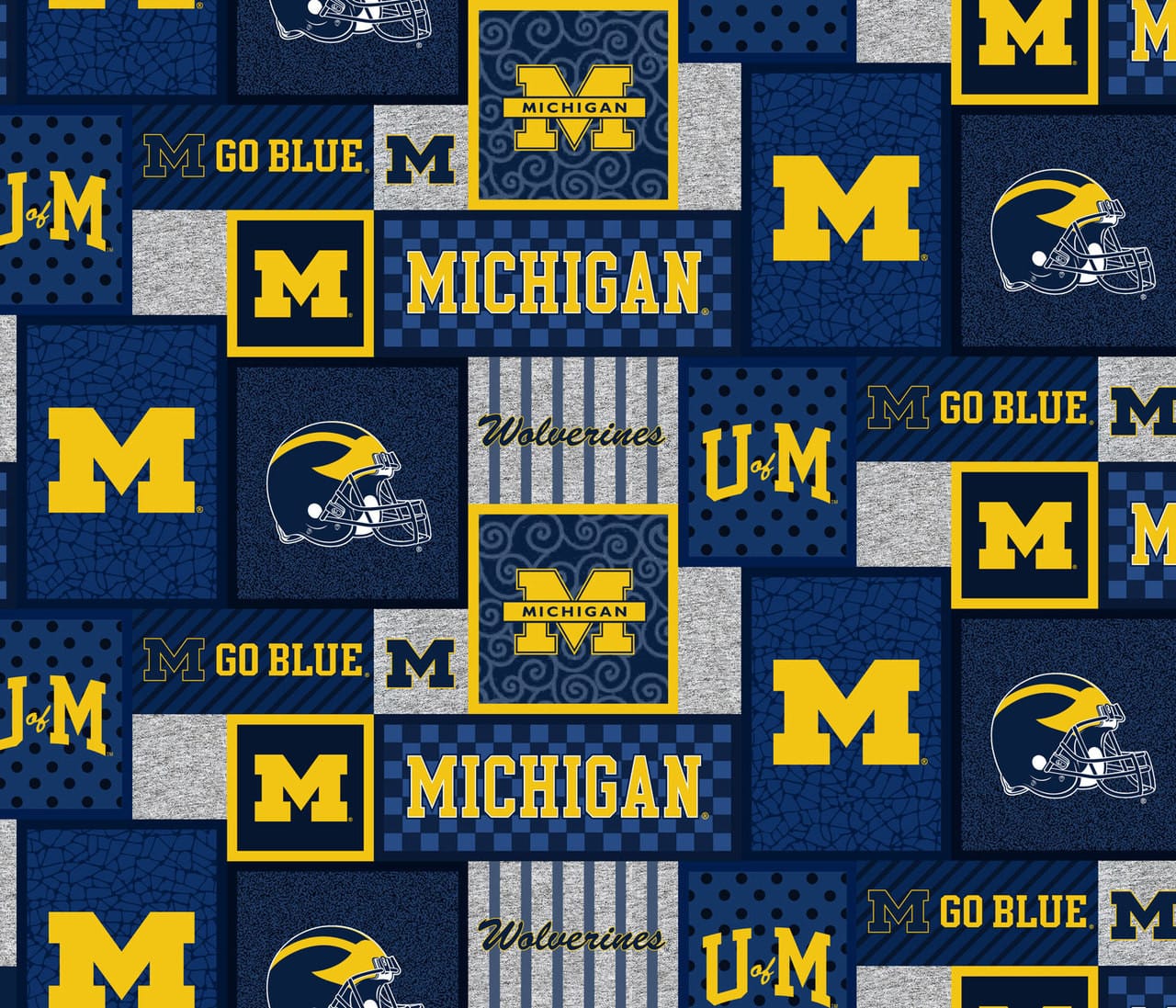 Michigan Wolverines NCAA College Patch Sykel Enterprises Polyester FLEECE Fabric MCHG-1177 | US Fabric Shop