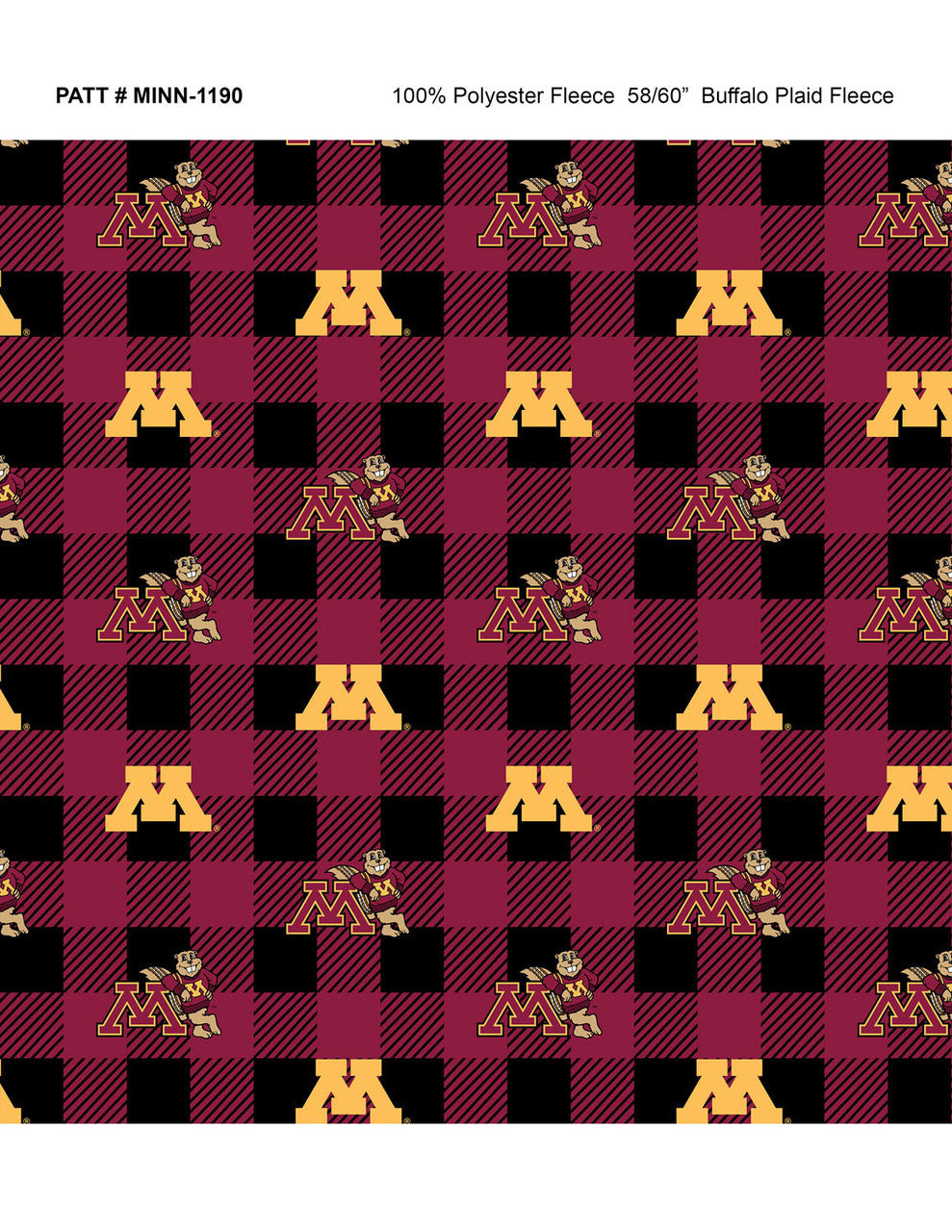Minnesota Gophers NCAA College Buffalo Plaid Sykel Enterprises Polyester FLEECE Fabric MIN-1190