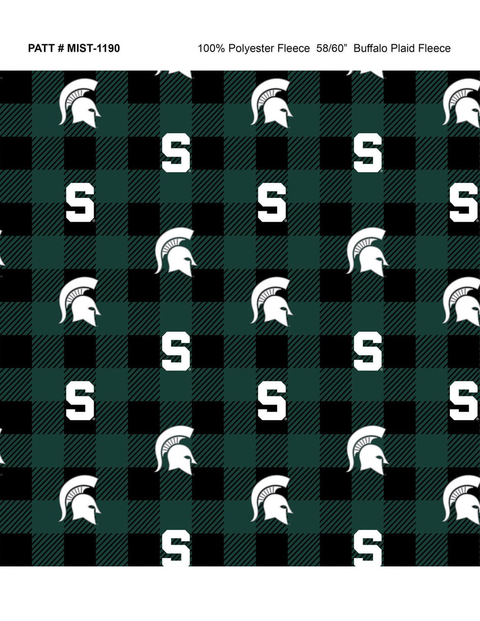 Michigan State Spartans NCAA College Buffalo Plaid Sykel Enterprises Polyester FLEECE Fabric MIST-1190 | US Fabric Shop
