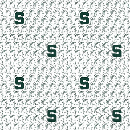 Michigan State Spartans NCAA College White Block Letter Sykel Cotton Fabric MIST-1328