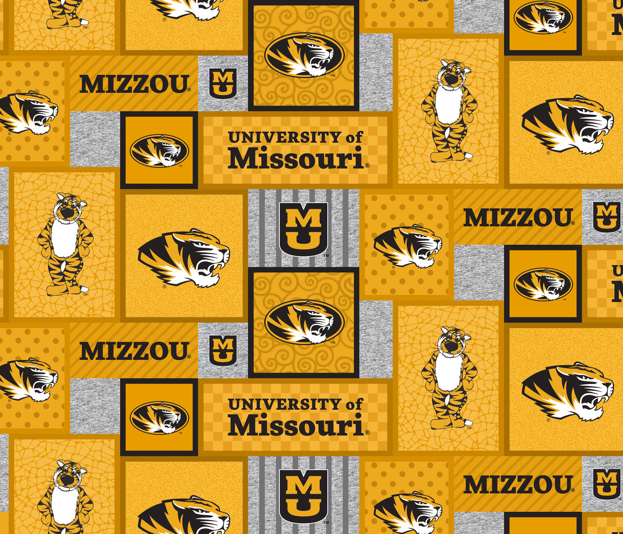 Missouri Tigers Mizzou NCAA College Patch Sykel Enterprises Polyester FLEECE Fabric MO-1177