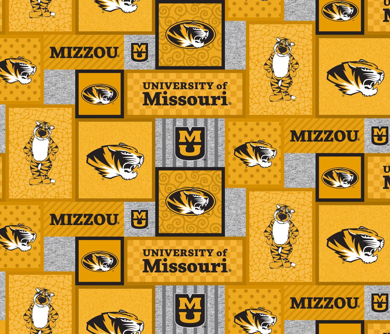 Missouri Tigers Mizzou NCAA College Patch Sykel Enterprises Polyester FLEECE Fabric MO-1177 | US Fabric Shop