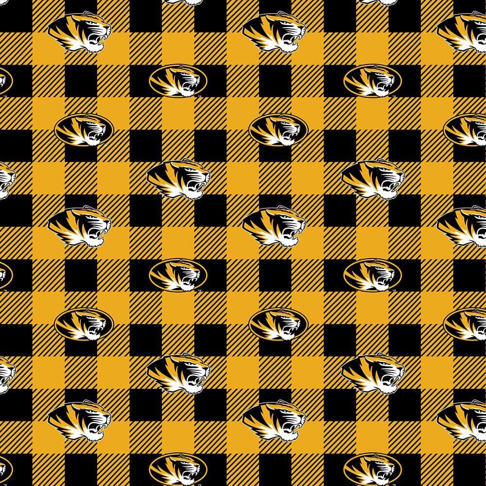 Missouri Tigers Mizzou NCAA College Buffalo Plaid Sykel Enterprises Polyester FLEECE Fabric MO-1190 | US Fabric Shop