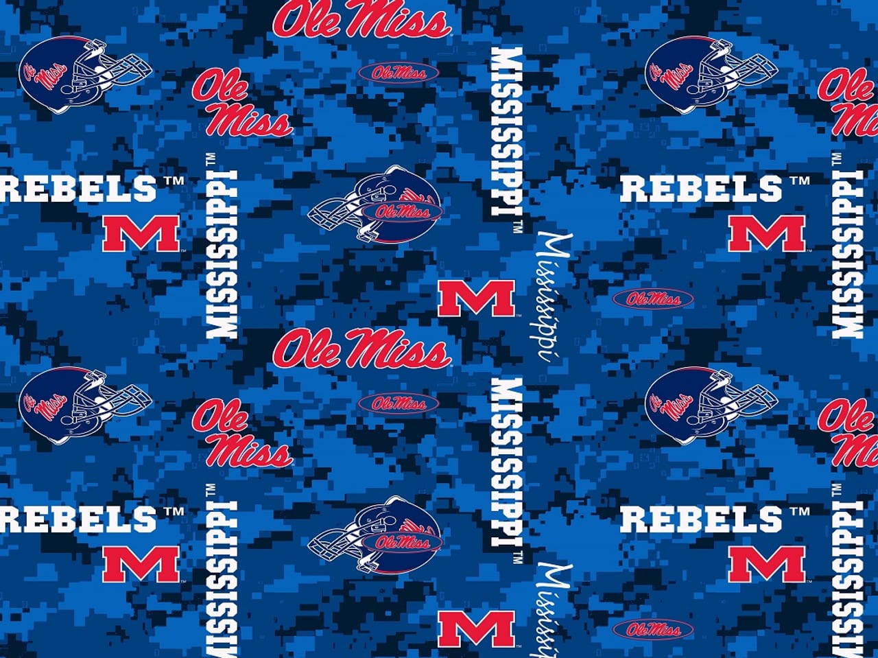 Mississippi Ole Miss Rebels NCAA College Digital Camo Sykel Enterprises Polyester FLEECE Fabric MS-1122 | US Fabric Shop
