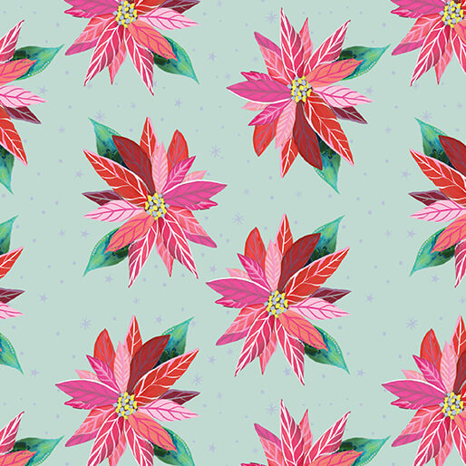 Magical Season Painterly Poinsettia Light Turquoise Katie Daisy Benartex Cotton Fabric BE-16729P-04