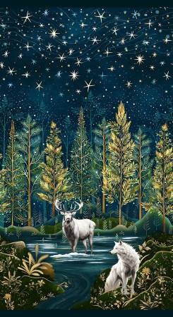 Magical Winter Woodlands Panel 24" Jan Mott Henry Glass Cotton Fabric HG-3701-79