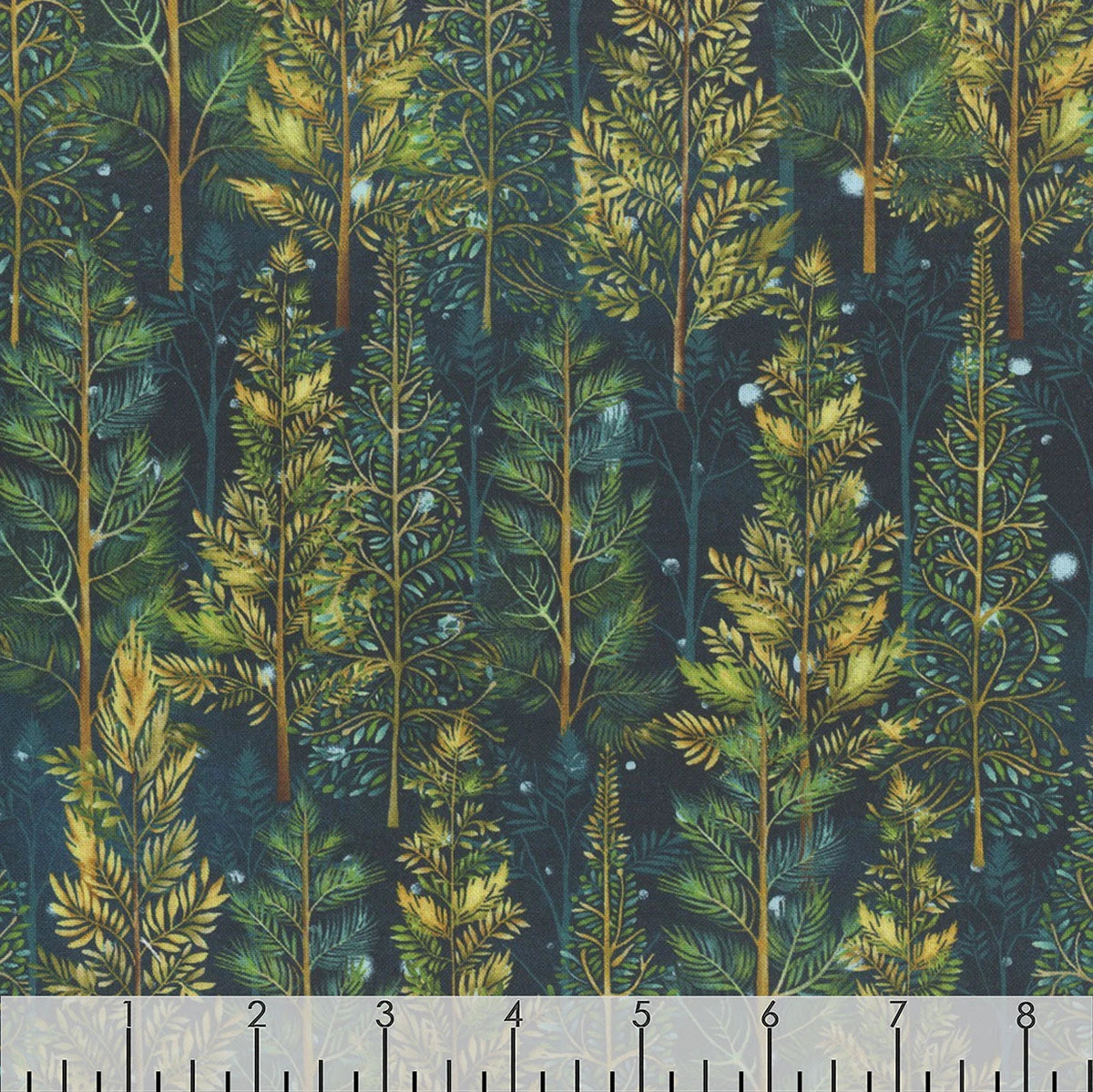 Magical Winter Woodlands Trees Indigo Multi Jan Mott Henry Glass Cotton Fabric HG-3695-79