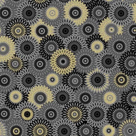 Magnificent Peacock Fancy Medallion Black Metallic Michael Miller Cotton Fabric MM-CM11853-BLAC-D