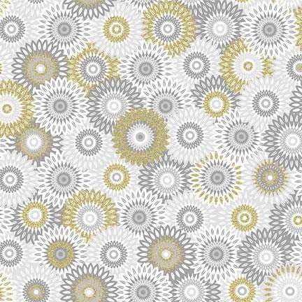 Magnificent Peacock Fancy Medallion Fog Gray Metallic Michael Miller Cotton Fabric MM-CM11853-FOGX-D