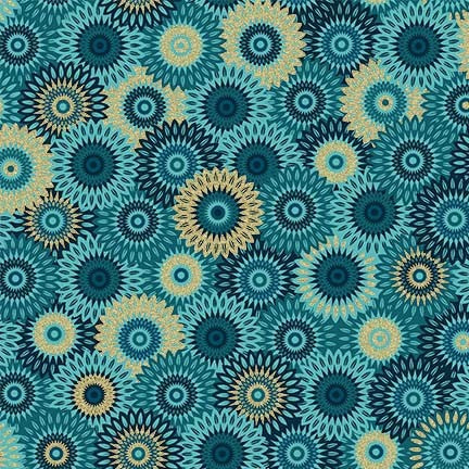 Magnificent Peacock Fancy Medallion Teal Blue Metallic Michael Miller Cotton Fabric MM-CM11853-TEAL-D