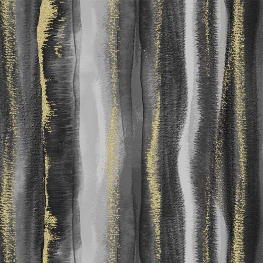 Magnificent Peacock Feathery Stripe Black Metallic Michael Miller Cotton Fabric MM-CM11854-BLAC-D