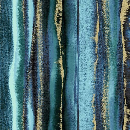 Magnificent Peacock Feathery Stripe Teal Blue Metallic Michael Miller Cotton Fabric MM-CM11854-TEAL-D