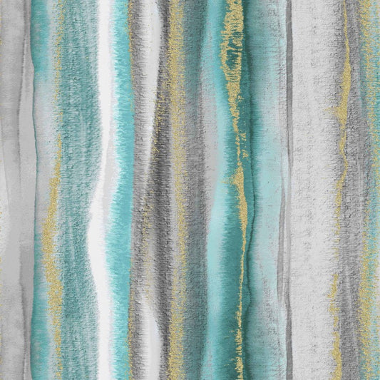 Magnificent Peacock Feathery Stripe Turquoise Metallic Michael Miller Cotton Fabric MM-CM11854-TURQ-D