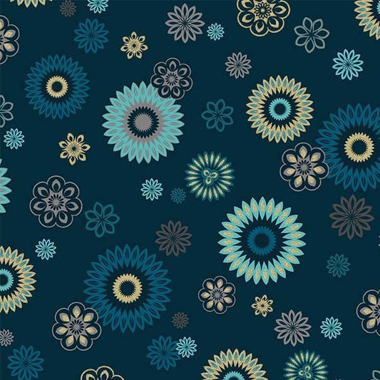 Magnificent Peacock Festive Medallion Dark Teal Blue Metallic Michael Miller Cotton Fabric MM-CM11852-DTEA-D