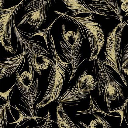 Magnificent Peacock Opulent Feather Black Metallic Michael Miller Cotton Fabric MM-CM11855-BLAC-D