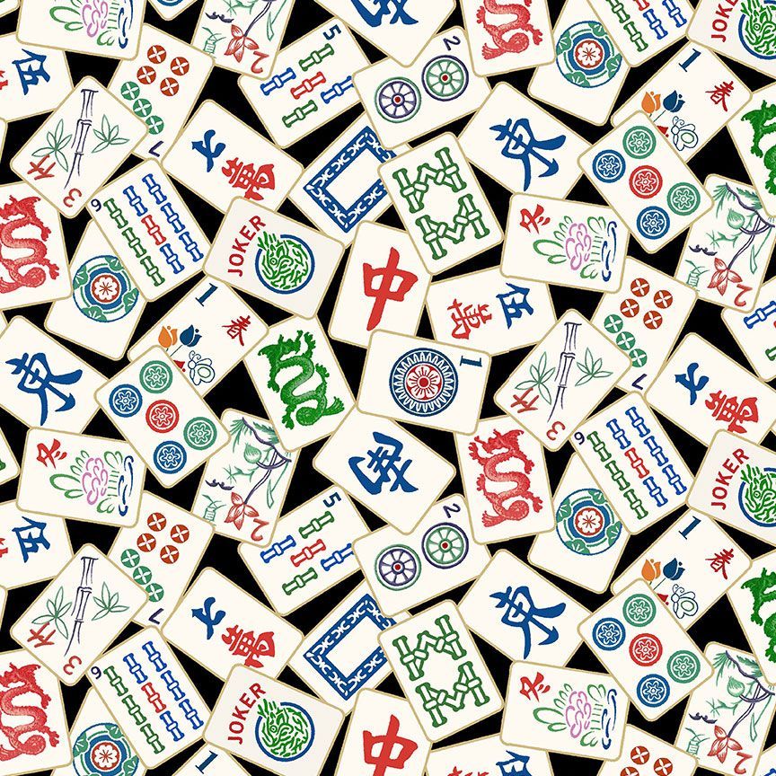 Mahjong Black Timeless Treasures Cotton Fabric TT-FUN-CD2741-BLACK