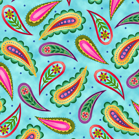 Make Today Beautiful Paisley Turquoise Mary Tanana Quilting Treasures Cotton Fabric
