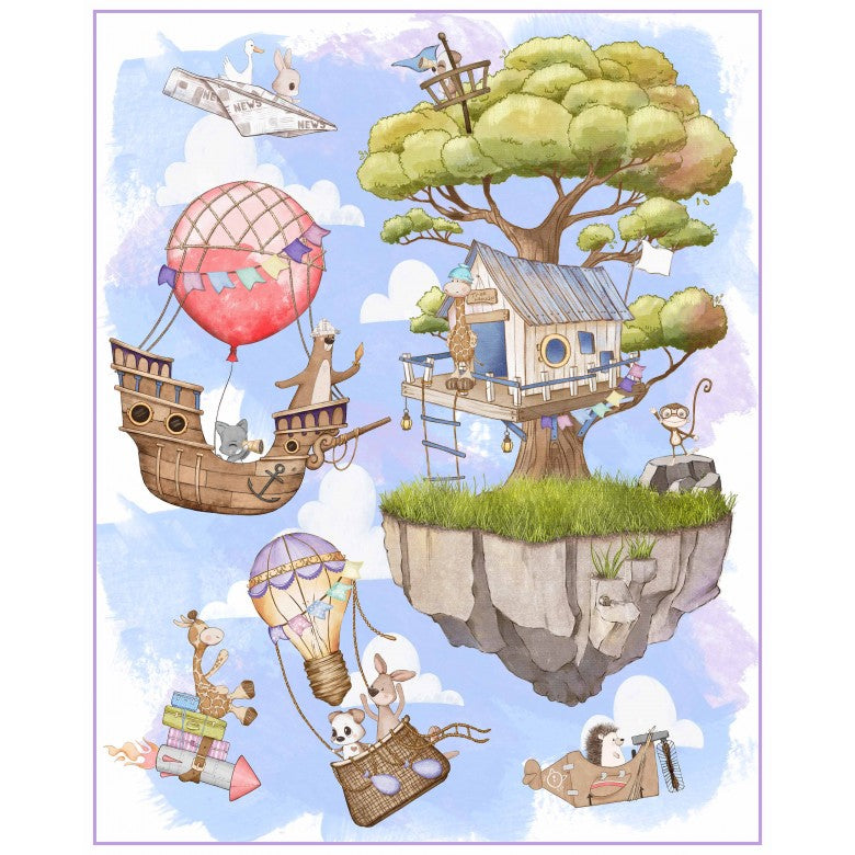 Make Believe Fantasy Fort Panel 36" Multi Pretty Little Lines Michael Miller Cotton Fabric MM-DDC12658-MULT-D