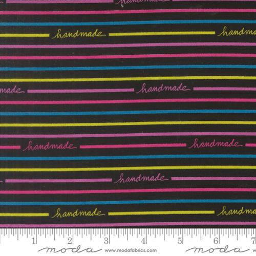 Makers Delight Handmade Stripe Text and Words Handmade Stripe Black Chrissy Lux Moda Cotton Fabric MD-28103-23