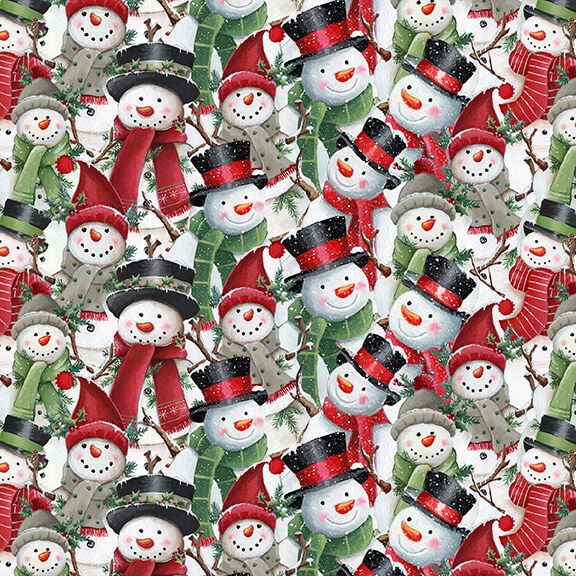 Making Spirits Bright Snowmen Packed Emma Leach Blank Quilting Cotton Fabric