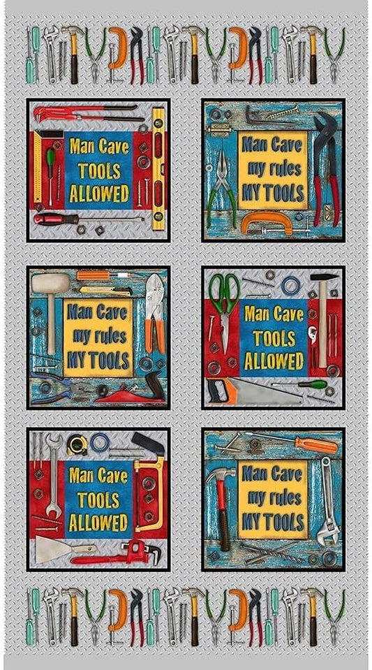 Man Cave Block Panel 24" Henry Glass Cotton Fabric