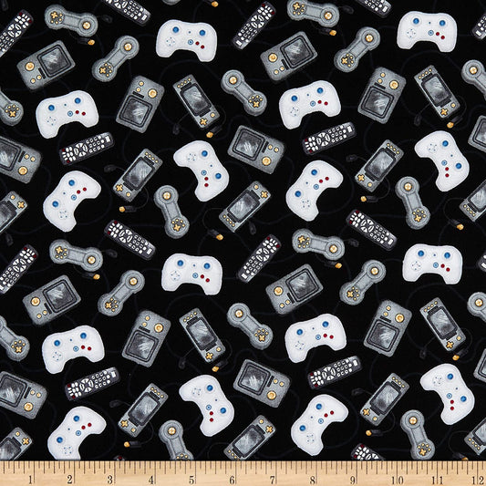Man Cave Game Controllers Black Windham Fabrics Cotton Fabric WF-52415-2