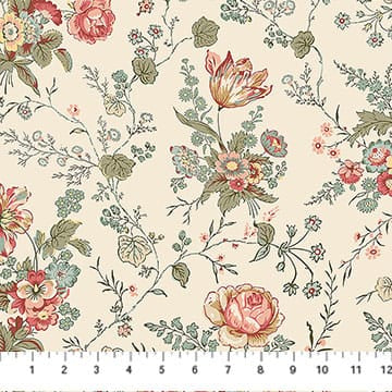 Manoir - Antiques Roadshow™ Large Floral Trail Cream Multi Deborah Edwards Northcott Fabrics Cotton Fabric NC-28965-11 | US Fabric Shop