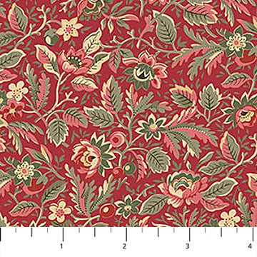Manoir - Antiques Roadshow™ Packed Floral Red Multi Deborah Edwards Northcott Fabrics Cotton Fabric NC-28971-24