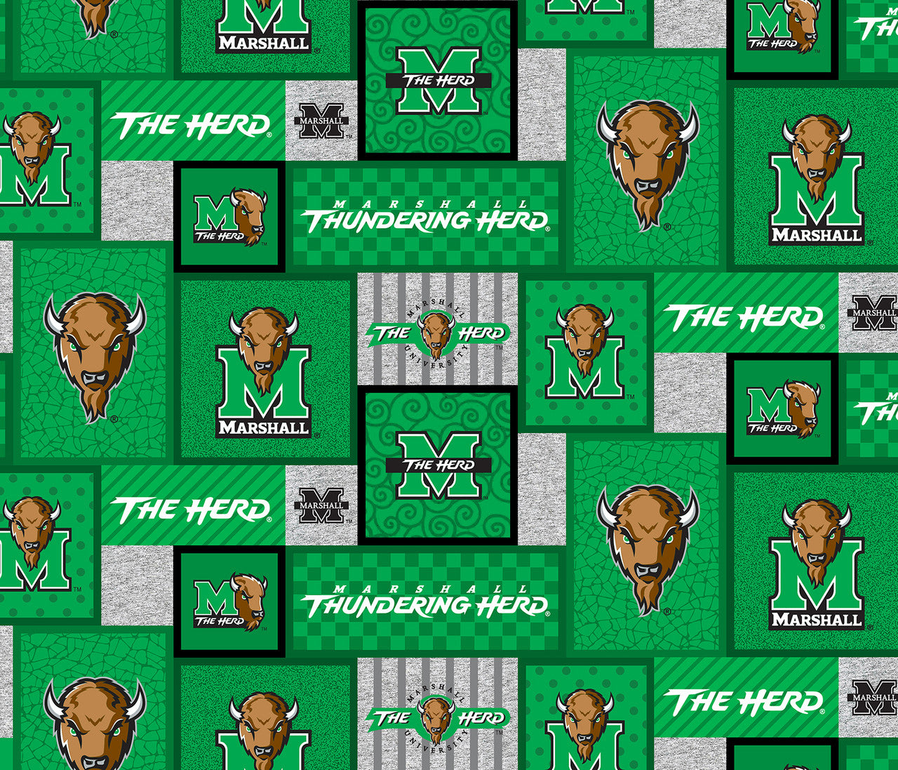 Marshall University Thundering Herd NCAA College Patch Sykel Enterprises Polyester FLEECE Fabric MAR-1177