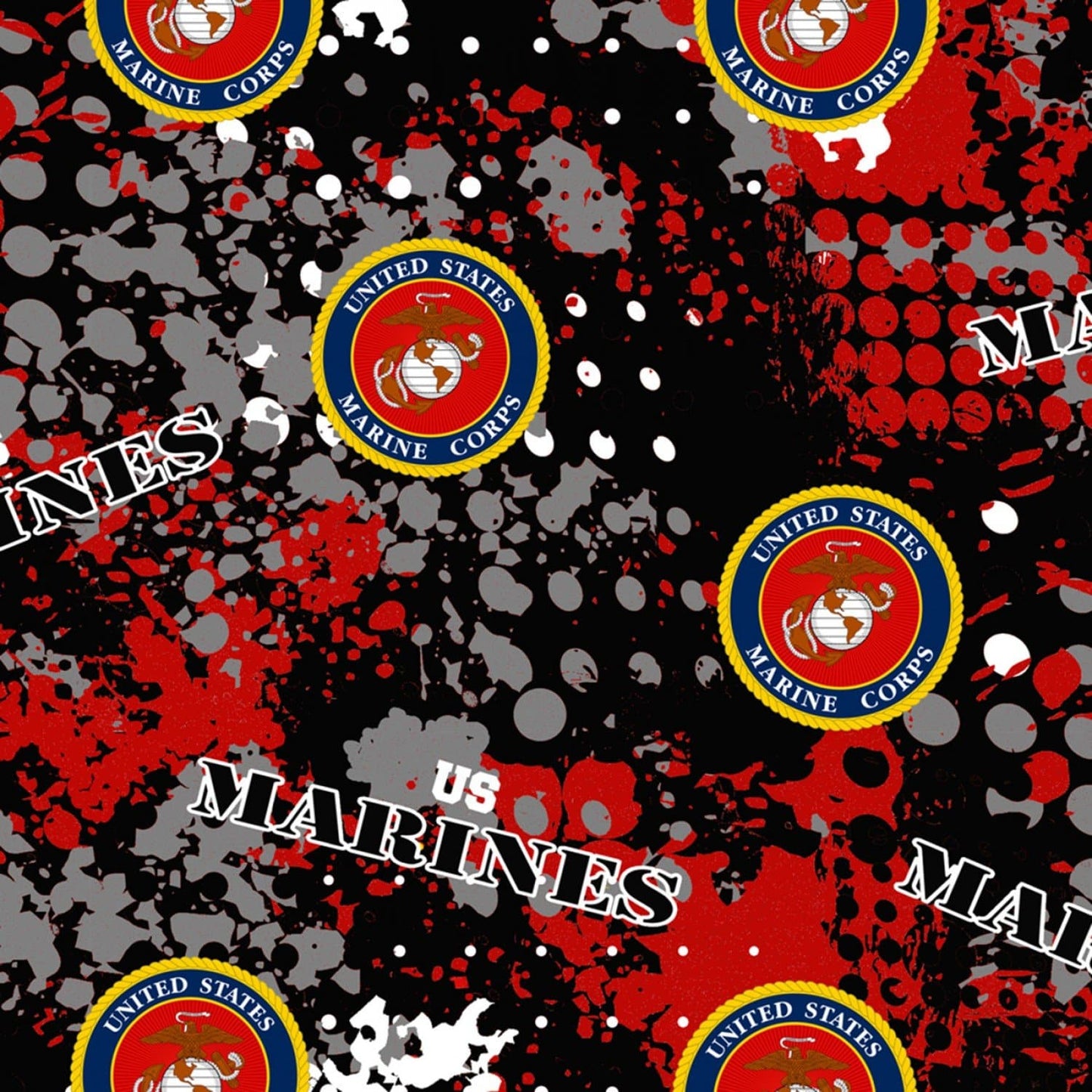 Marines Military USMC The Few the Proud Abstract Geometric Geo Allover Seal Print Cotton Fabric 1180-M