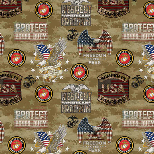 Marines Military Camo USA Flag Sykel Cotton Fabric SYK-1338-M