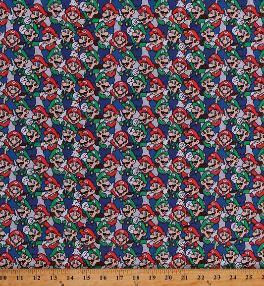 Super Mario Bros Mario and Luigi Packed Video Game Grey Springs Creative Cotton Fabric