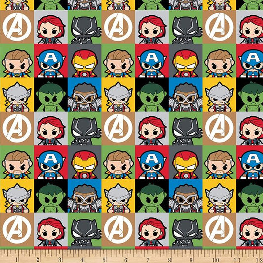 Marvel Kawaii II Mini Heroes Blocks Multi Camelot Cotton Fabric