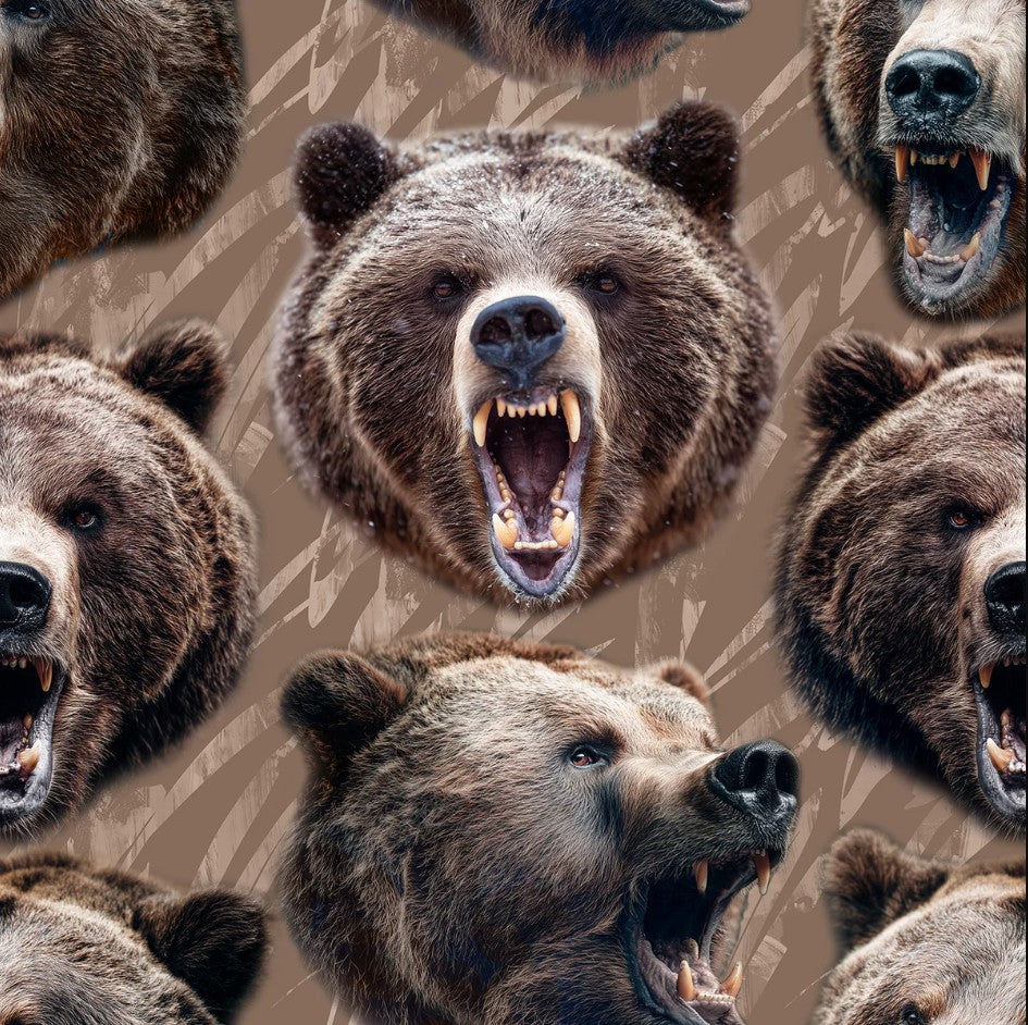 Mascot Madness Bears 6" Head Brown Sykel Enterprises Cotton Fabric SYK-10558-BEARS