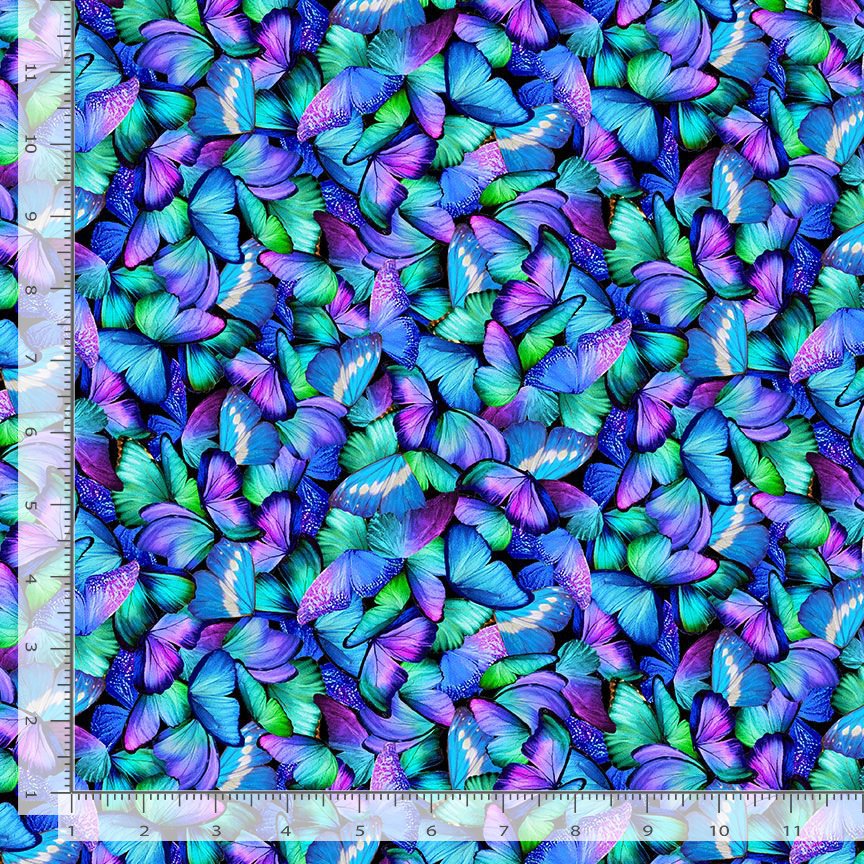 Meadow Bloom Packed Butterflies Black Chong-A-Hwang Timeless Treasures Cotton Fabric TT-MEADOW-CD3956-BLACK