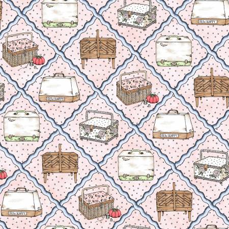 Measure Twice Sewing Motif Diamond Ric-rac Pink Kris Lammers Maywood Studio Cotton Fabric